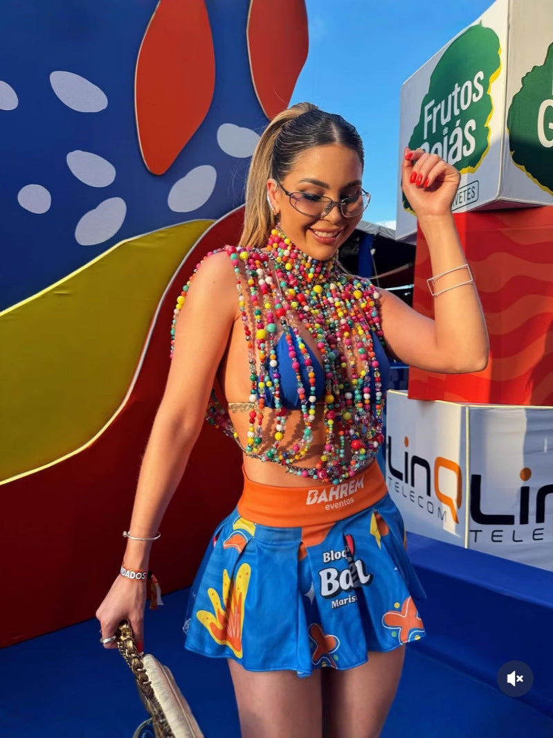 Runway Dazzling Iridescent Beaded Crop Top