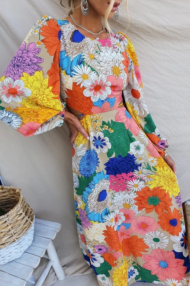 Addison Timeless Floral Dress with Puff Sleeves Elevated Occasion Wear