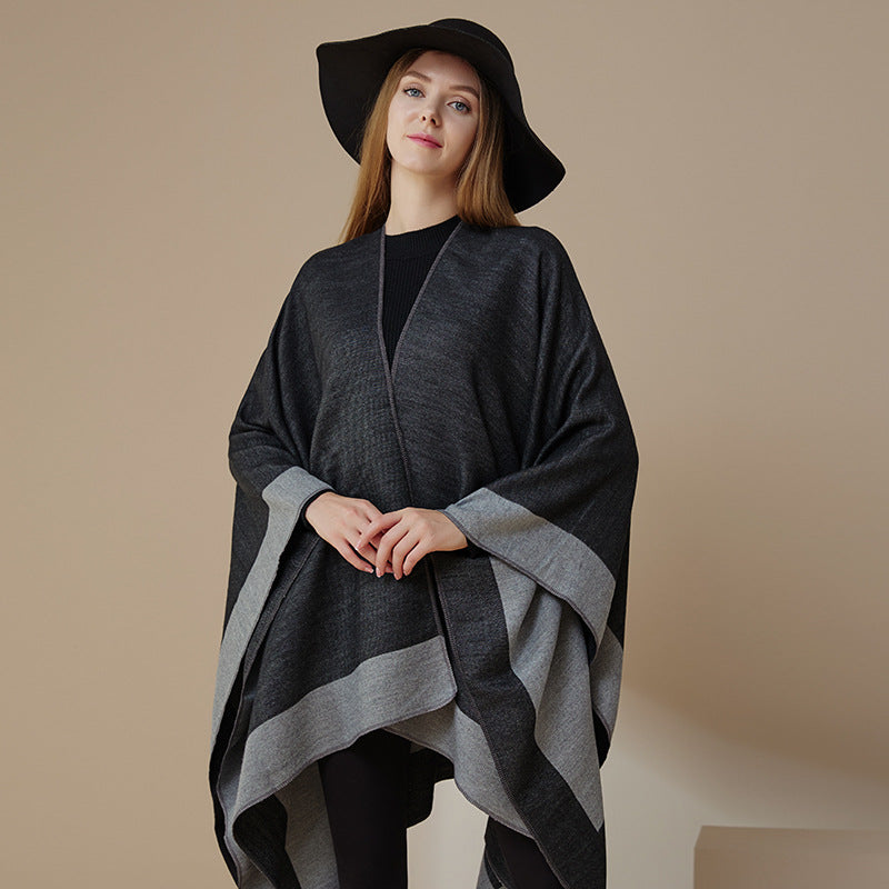 Plaincolored Doublesided Cape Autumn Winter Simple Scarf