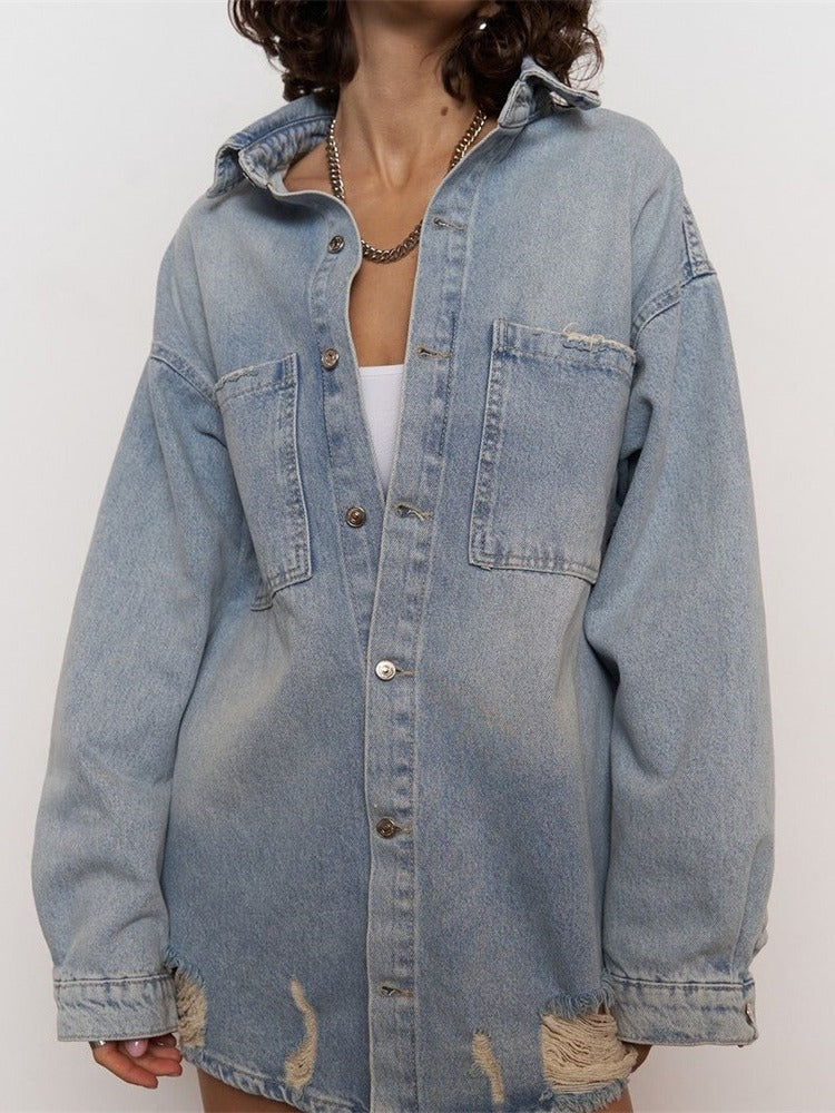 Retro Edgy Light Wash Denim Jacket