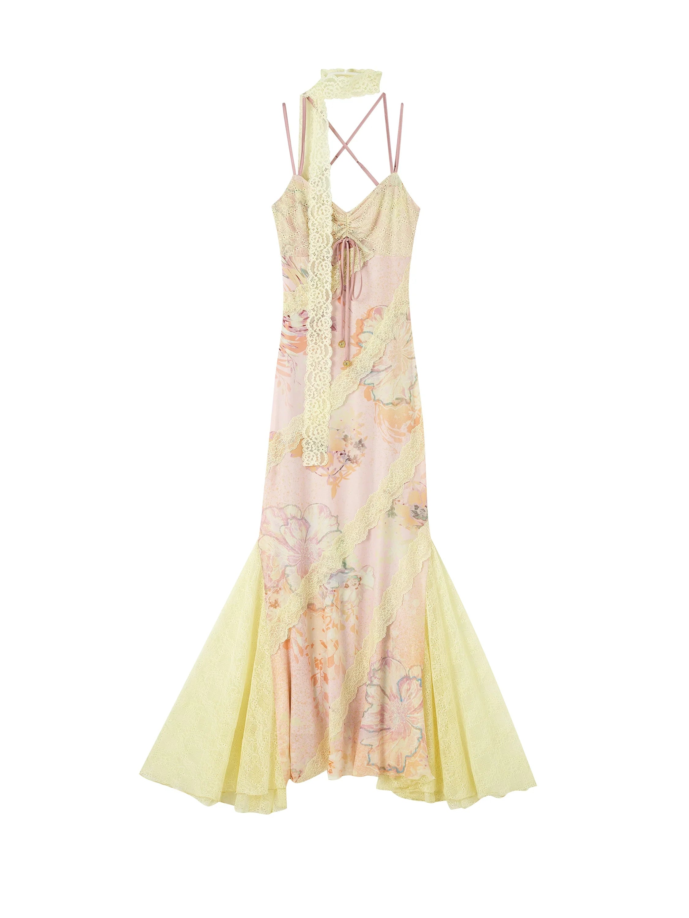 Floral Lace-Trim Fitted Mermaid Slip Dress