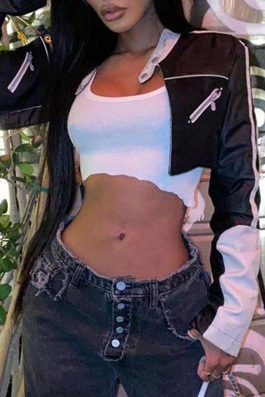 Short motorcycle PU leather jacket
