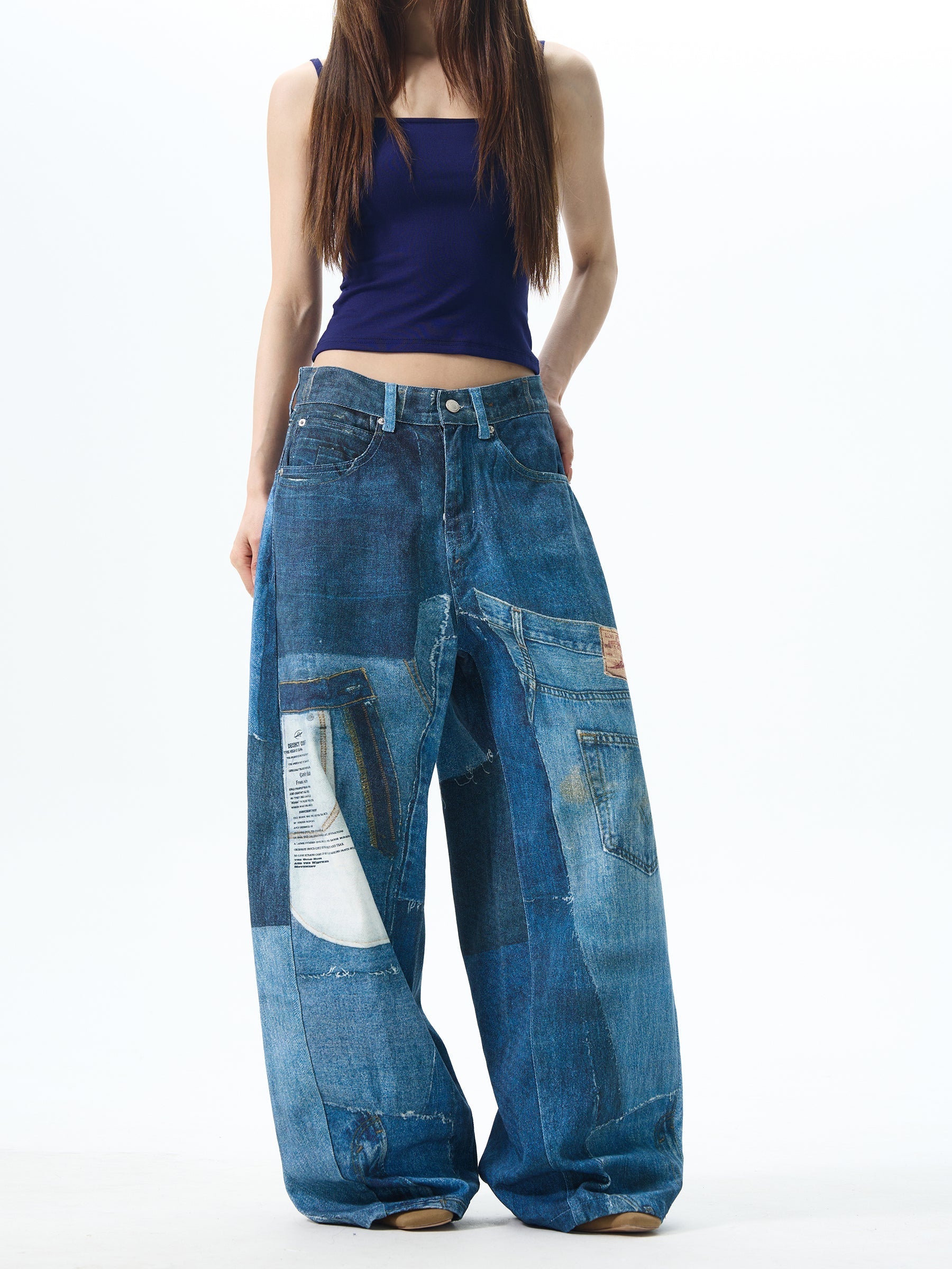Patchwork Wide Leg Denim Jeans