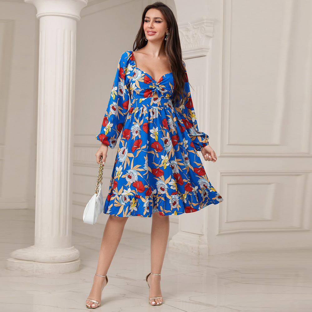 Digital Printed Chiffon High Waist Dress