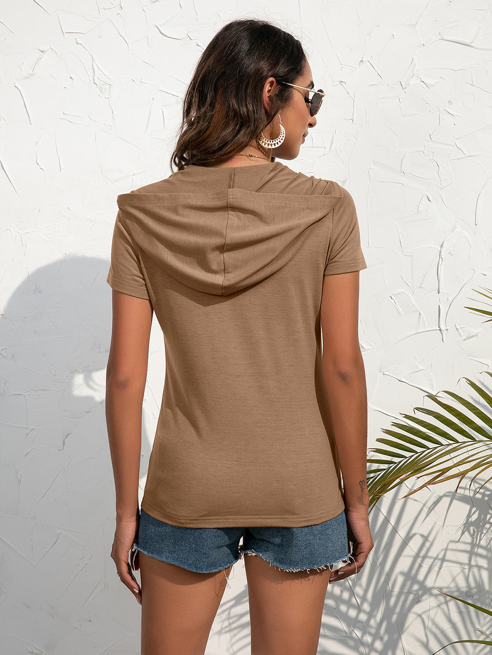 Quarter Zip Short Sleeve Hooded Patch Pocket Top