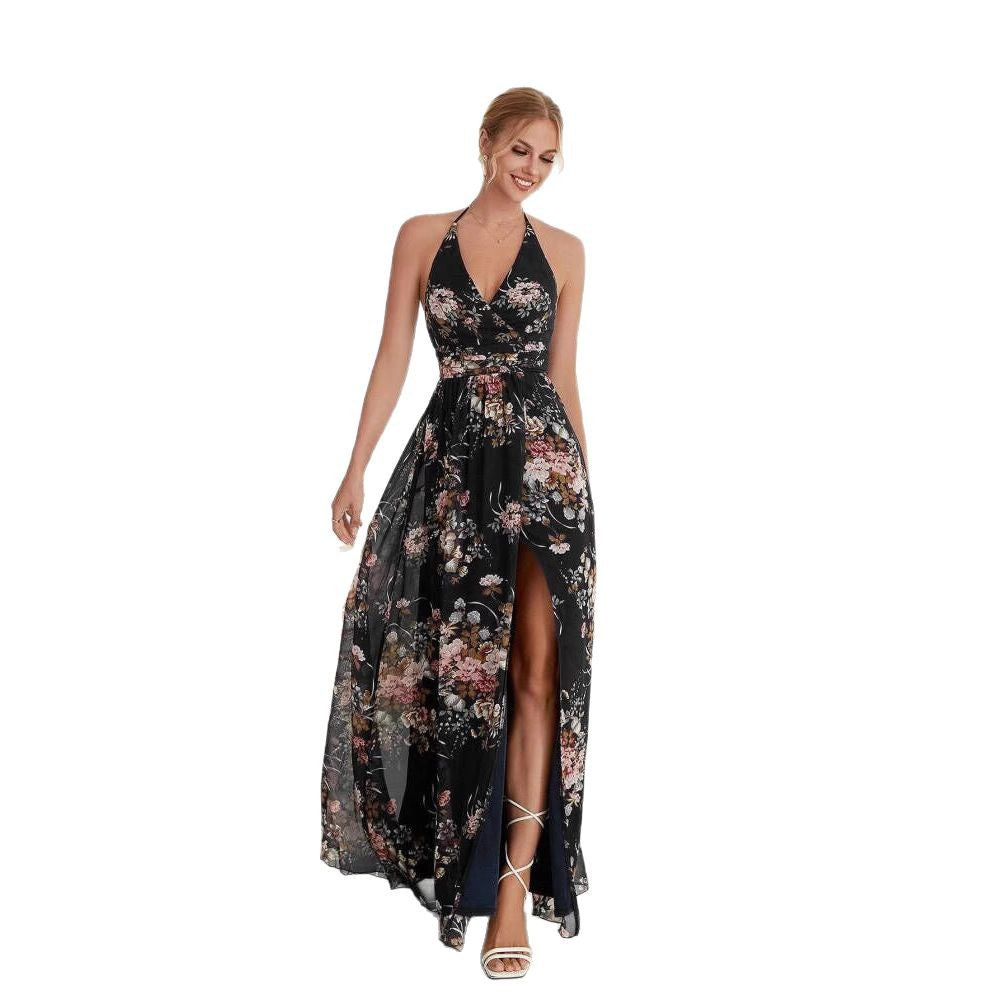 Xara Luxe Women's Floral Design High Slit Maxi Dress Chic Silhouette Collection