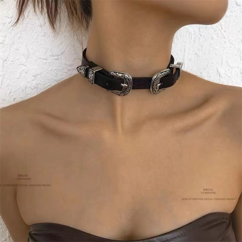 Vintage Metal Leather Y2K Punk Cool Genderneutral Choker Necklace