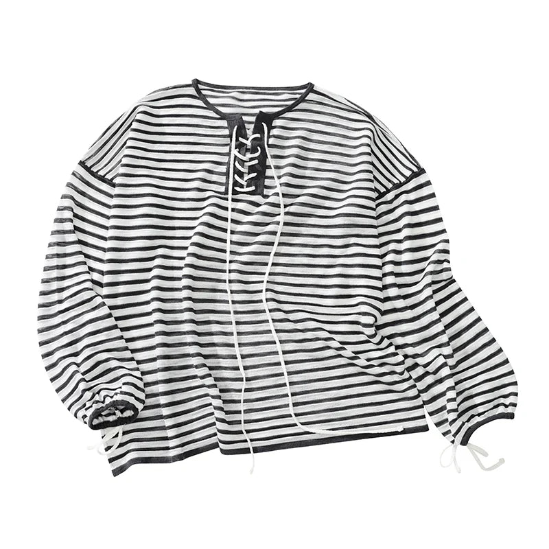 Nautical Lace-Up Striped Top
