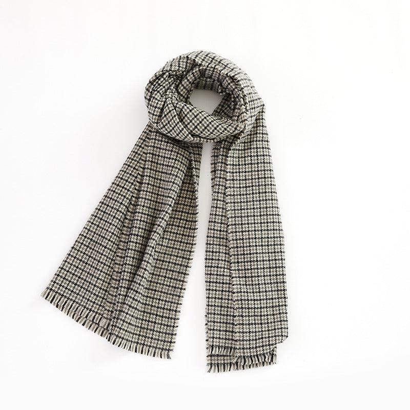 Retro Colorblocked Checkered Soft Comfortable Warm Houndstooth Scarf