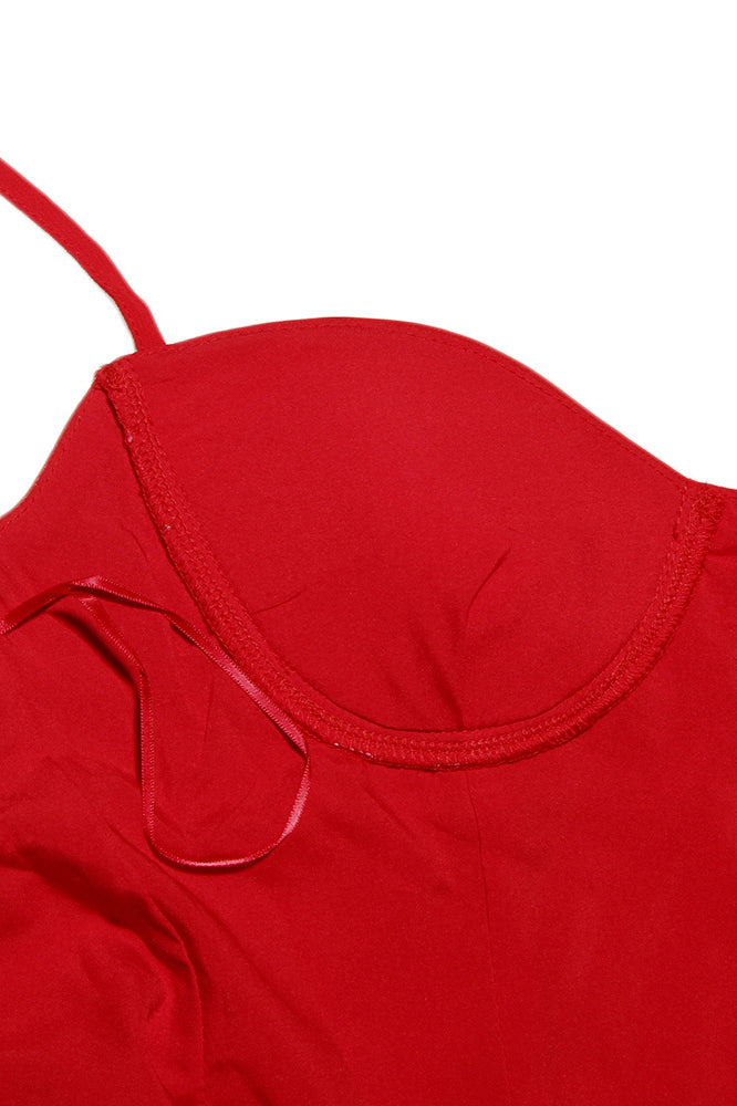Red Sweetheart Spaghetti Strap Bustier Fit Flare Mini Dress