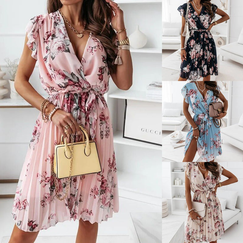 Teodora Luxe Women's Floral Dress with Ruffle Hems Premium Wardrobe Essential