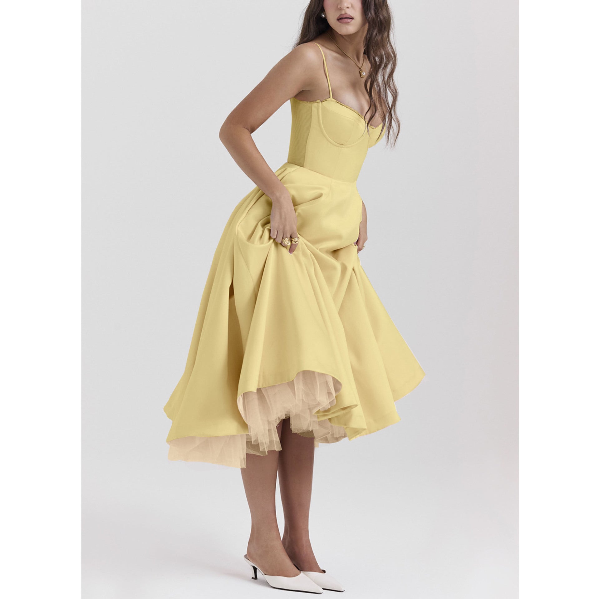 Suspender V-neck Sleeveless Dress Tutu Long Skirt