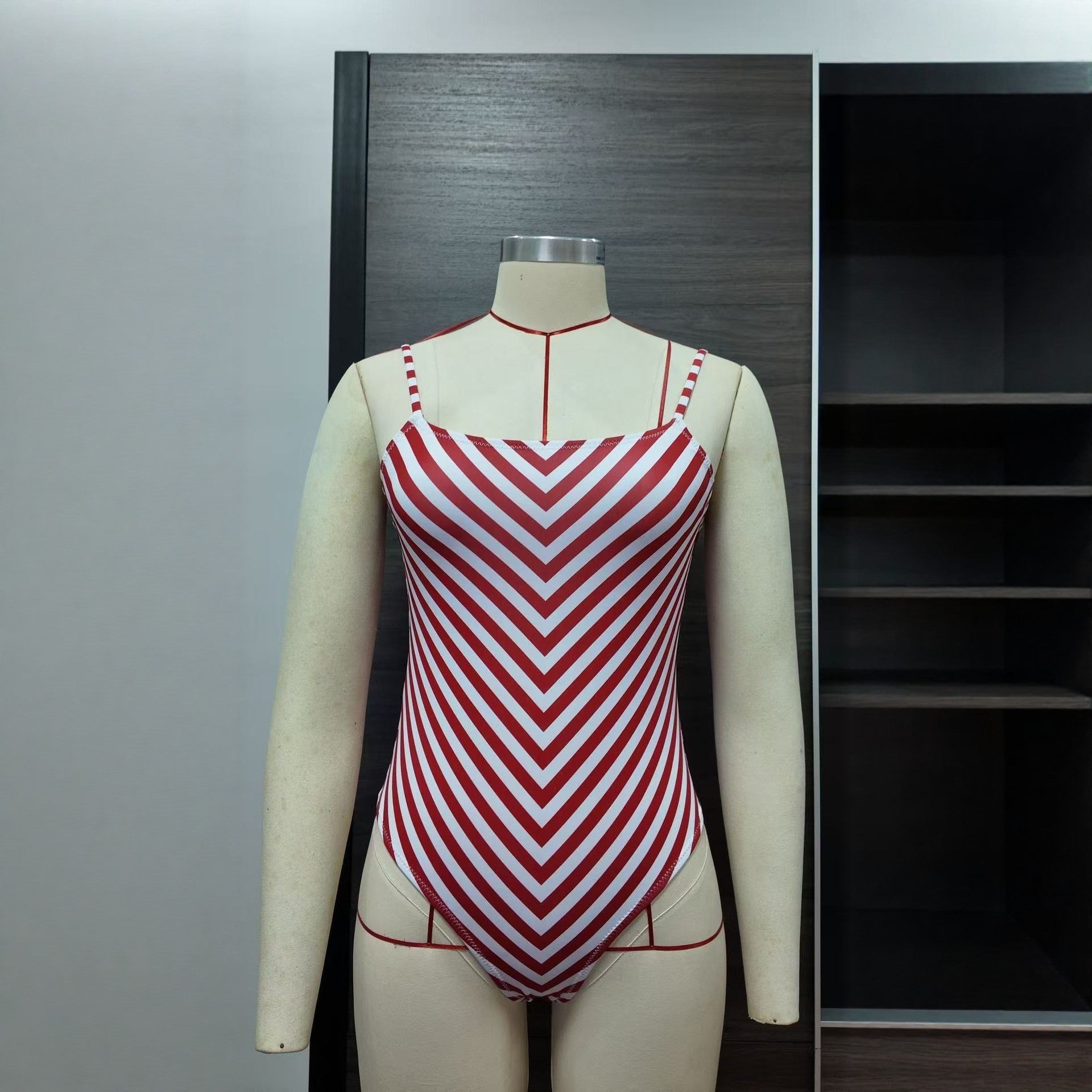 Printed Slim One Piece Swimsuit Women Sexy Stripes Swimsuit