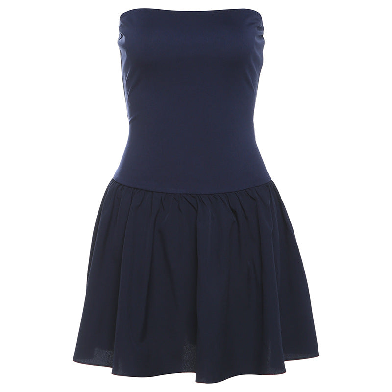 One-Shoulder Pleated Dress With Patchwork