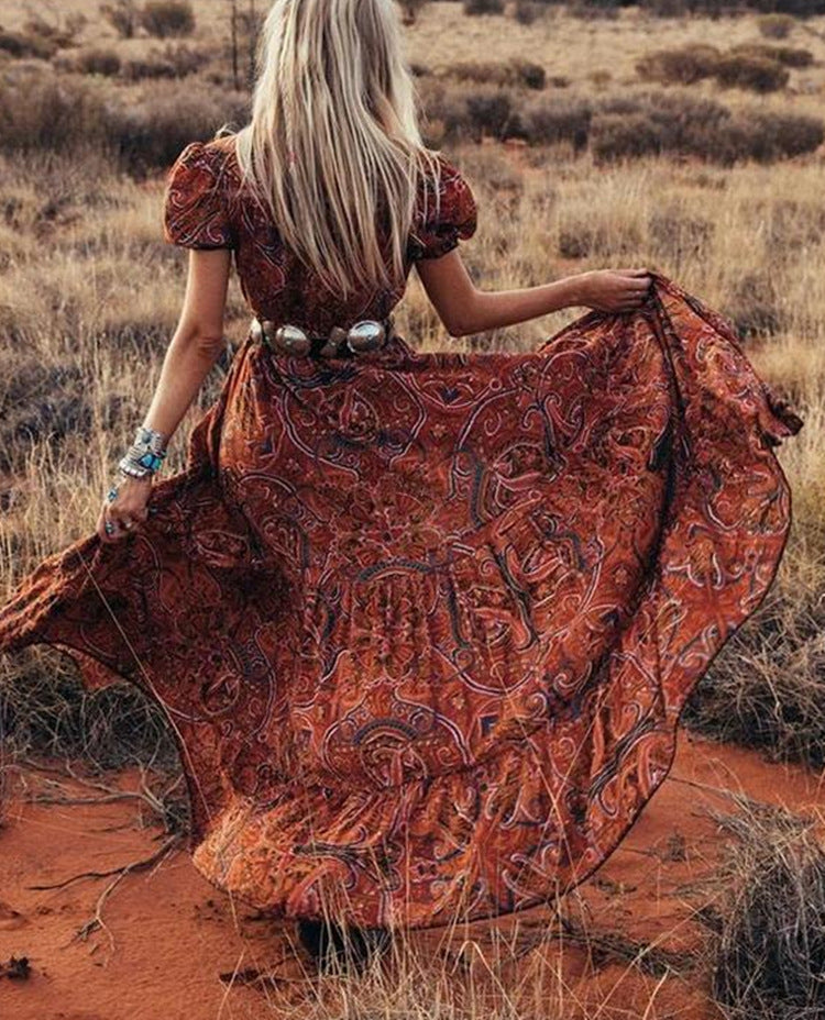 Print VNeck Bohemian Holiday Dress