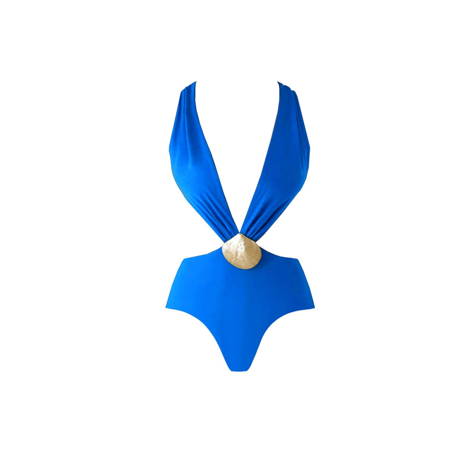 Halter Strap Slip on One Piece Bikini Deep V Plunge Swimsuit Women Solid Color High Waist Swimsuit