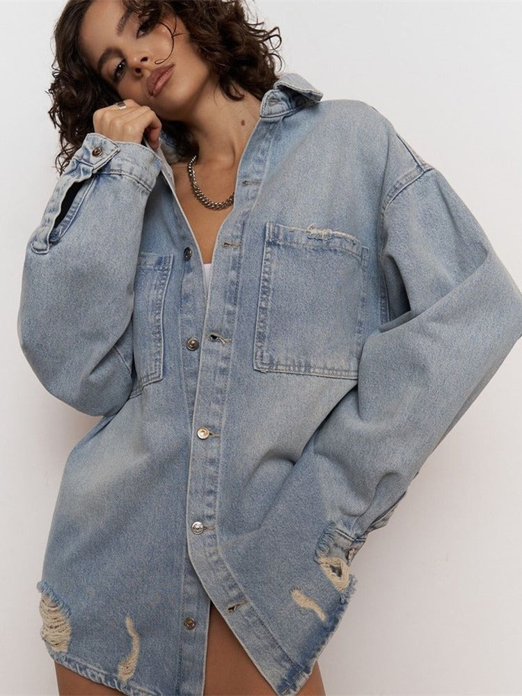 Retro Edgy Light Wash Denim Jacket