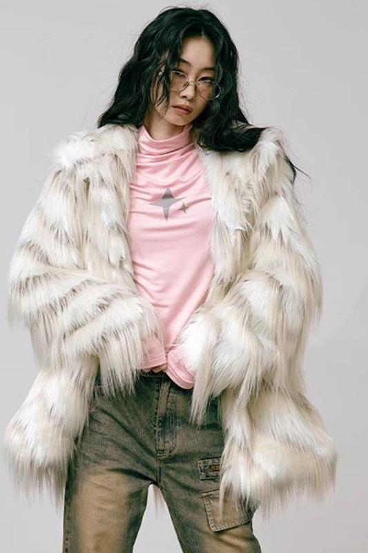 Retro imitation fox fur coat