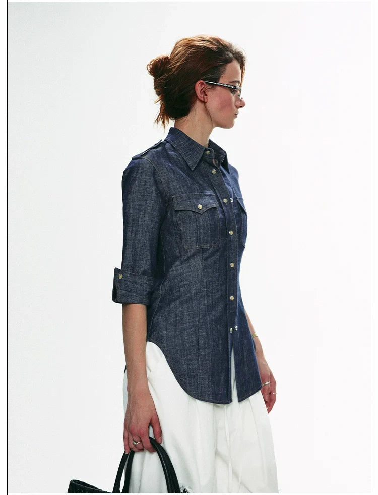 Military-Style Denim Shirt