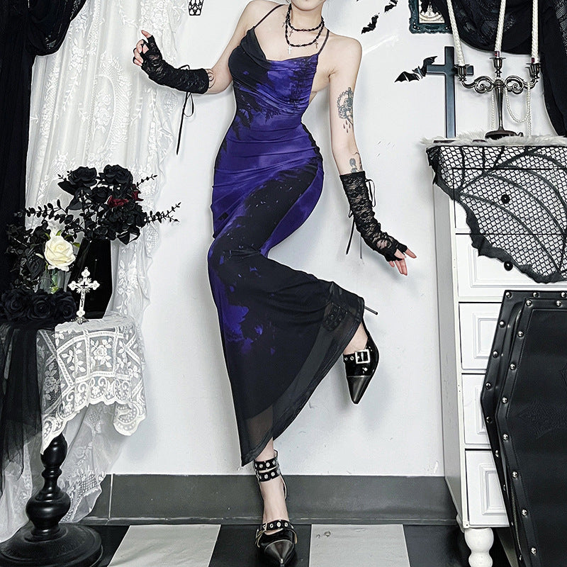 Dark Forest Print Sling Dress