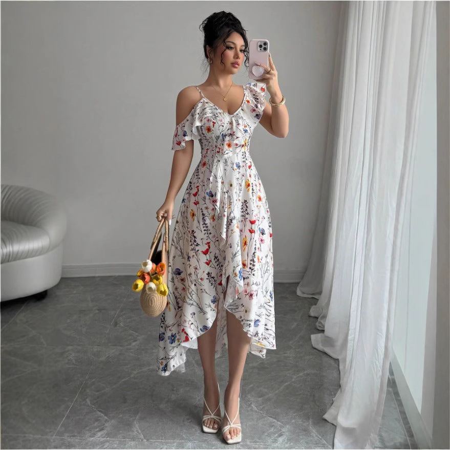 María Aesthetic Fernanda Women's Blouse Dress with Asymmetric Hem and Ruffle Details Elevated Occasion Wear