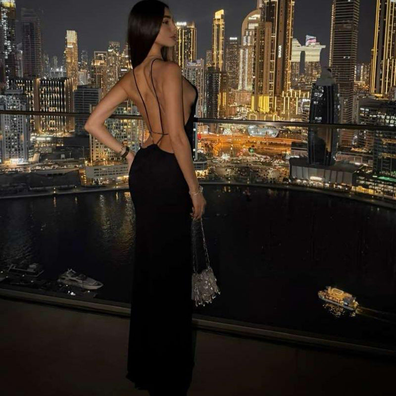 Spring Solid Color Women Clothing Sexy Sleeveless Backless Slim Fit Sheath Dress