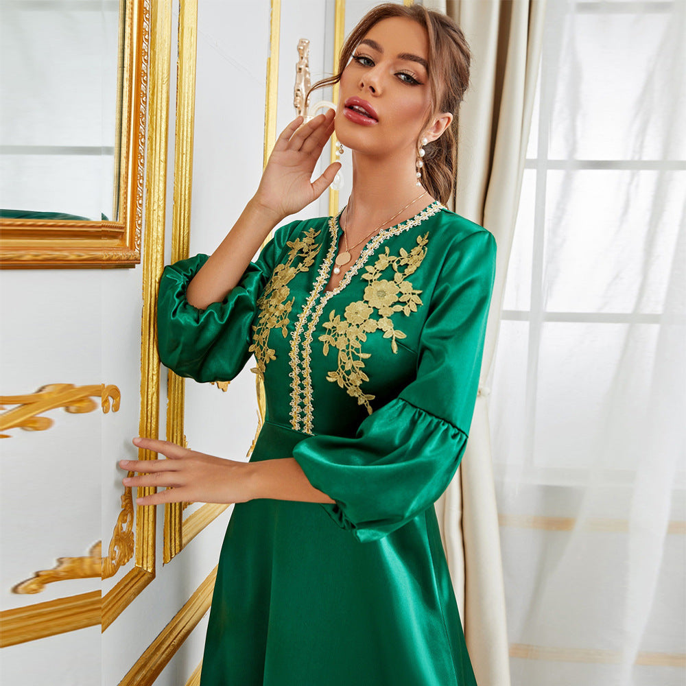 Middle East Muslim Party Gathering Applique Dress Gown