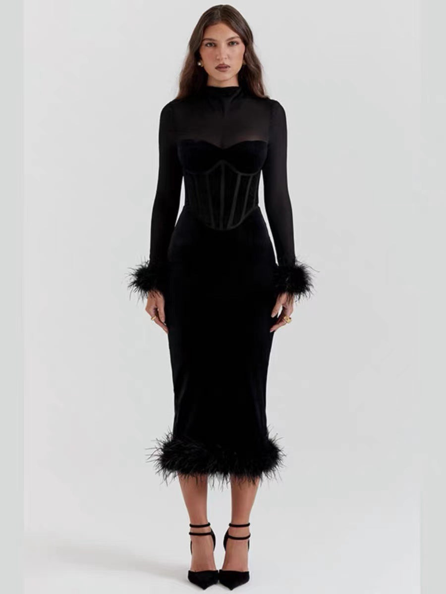 Charming Black See Through Velvet Dress