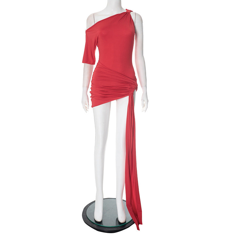 Beatriz Statement Women's Asymmetric Mini Dress with Draped Version Premium Wardrobe Essential