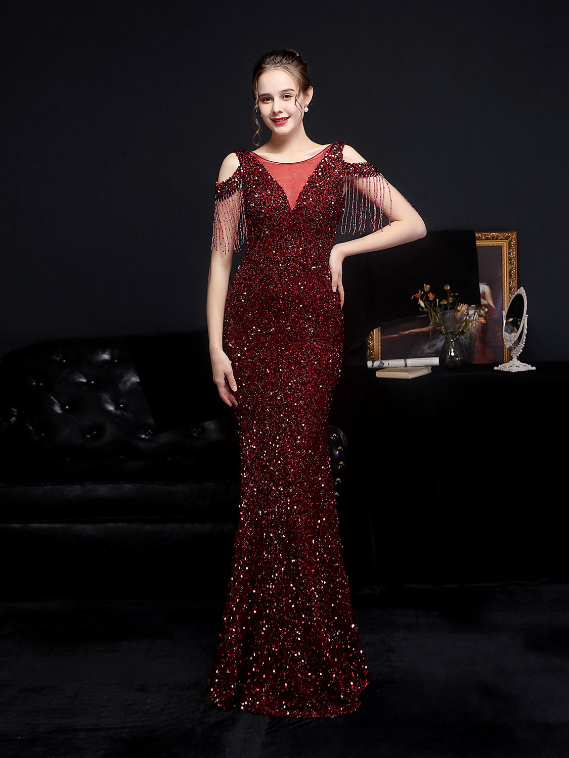 Shiny slim fishtail evening dress