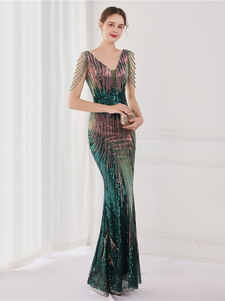 Sequin suspender evening dress