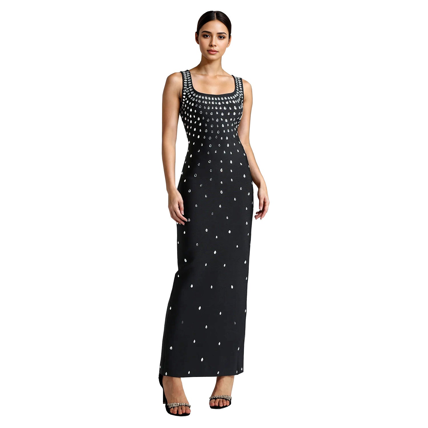 Rhinestone U-Neck Sleeveless Hip Dress