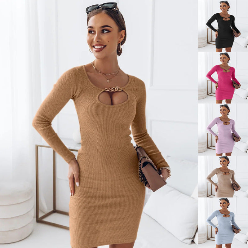 Penélope Exclusive Women's Bodycon Dress with Deep Neckline and Long Sleeves Everyday Luxe Edit