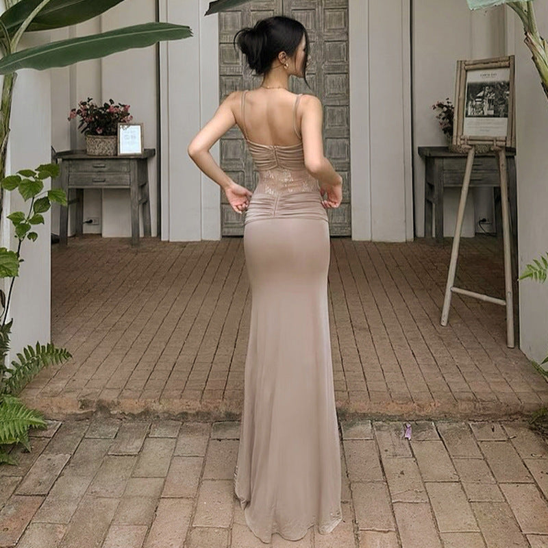 Soft Nude Lace Maxi Dress