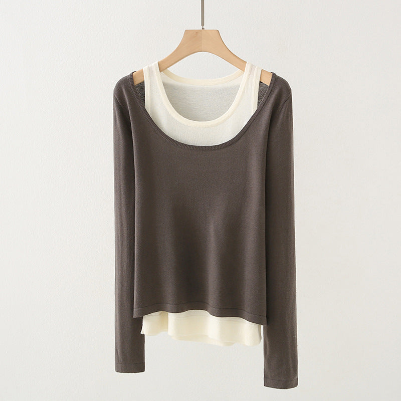 2 in 1 Wool-Blend Layered Cut-Out Knit Top