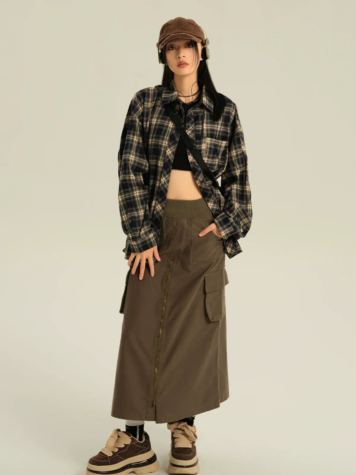 Oversized Navy Plaid Button Up Shirt
