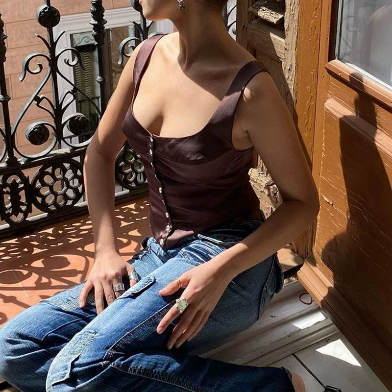 Casual Button-Front Strappy Top