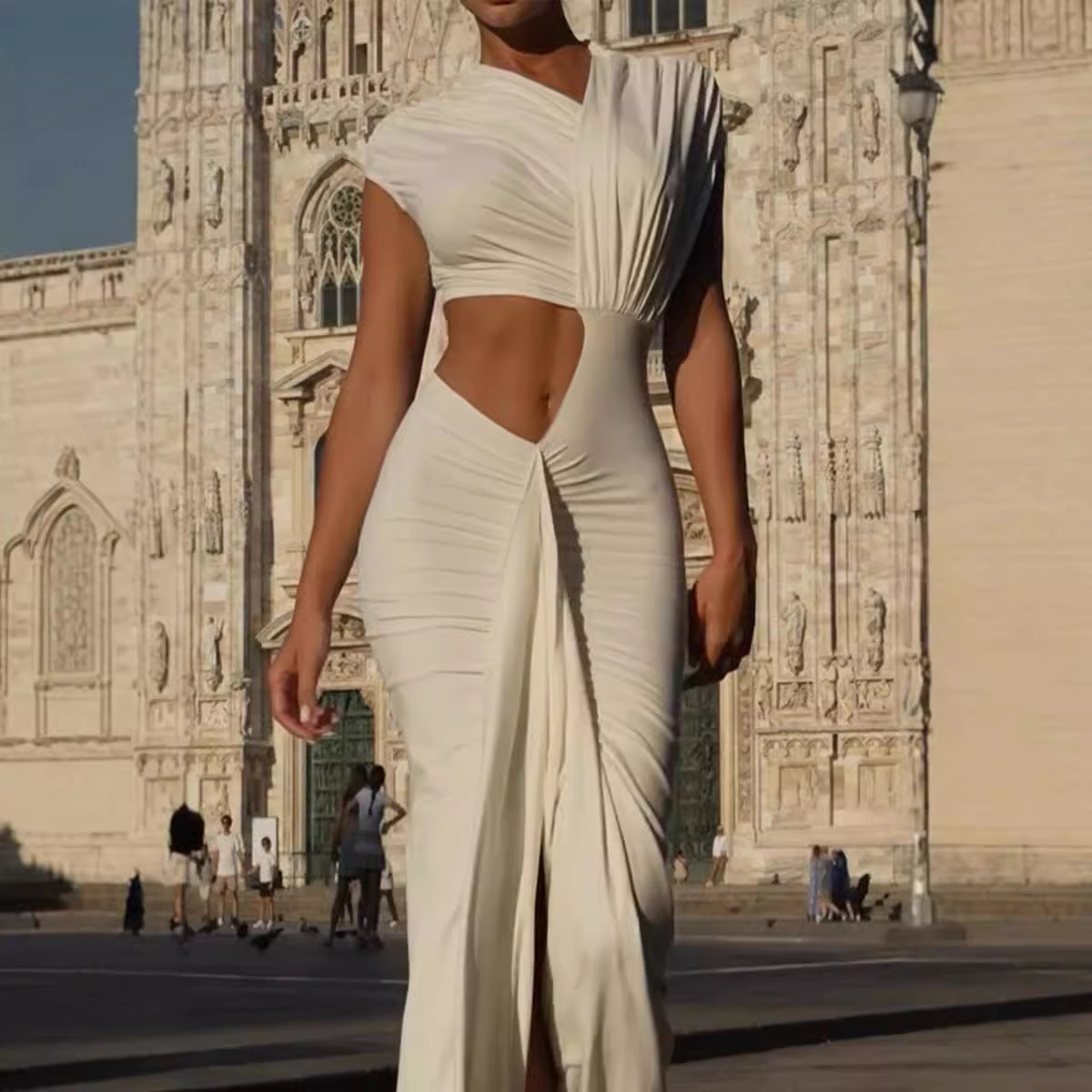 Goddess Draped Cut-Out Gown dress