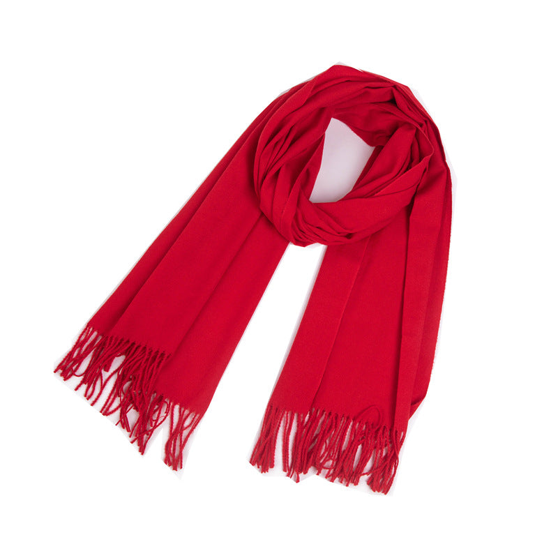 New Autumn Winter Fullpolyester Tassel Solidcolored Versatile Scarf
