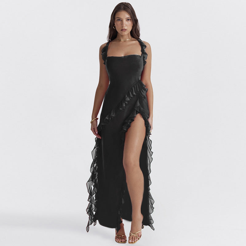 Slim Fit High Slit Ribbon Cami Dress for