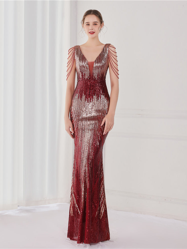 Sequin suspender evening dress