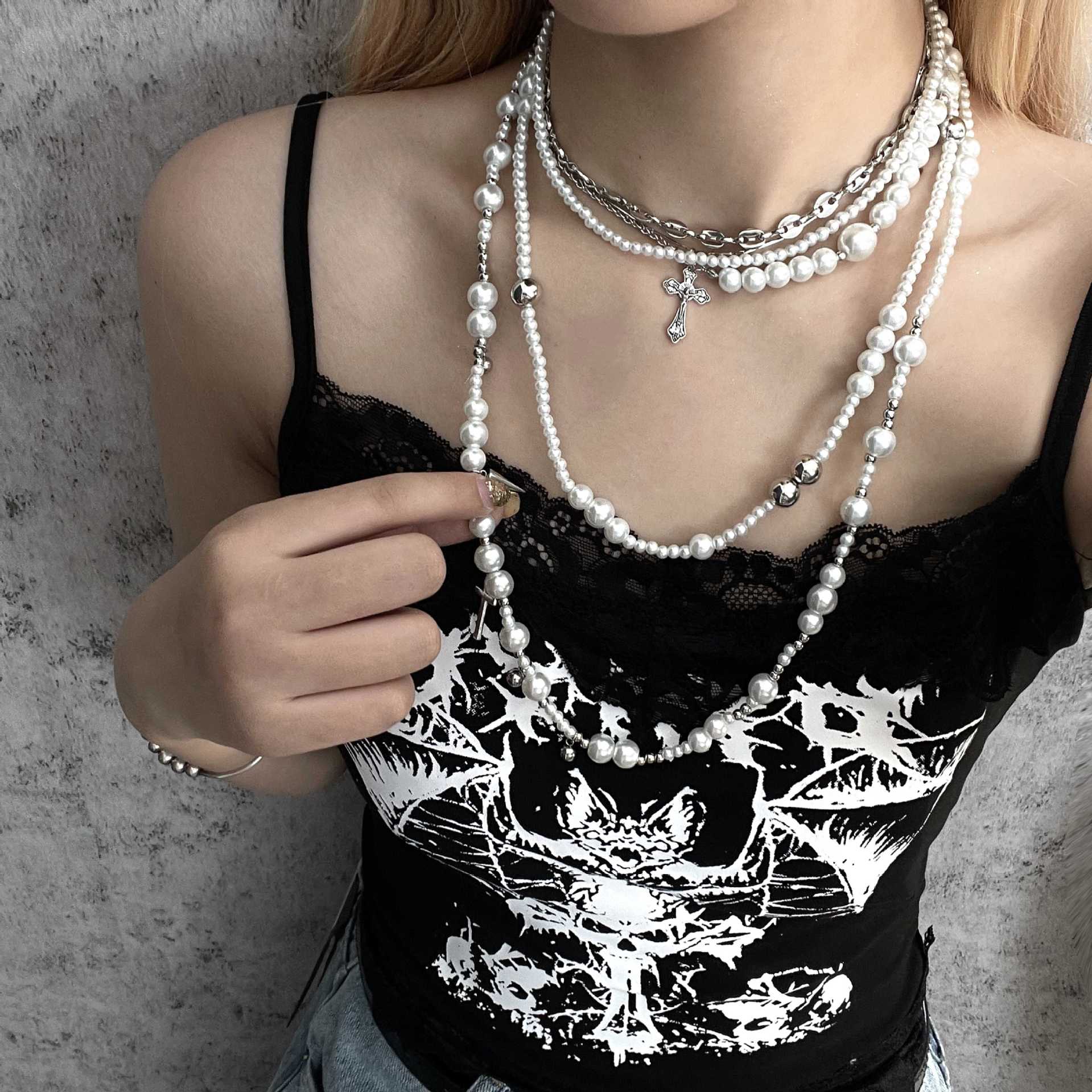 Trendy Cross Rivet Multielement Layered Necklace