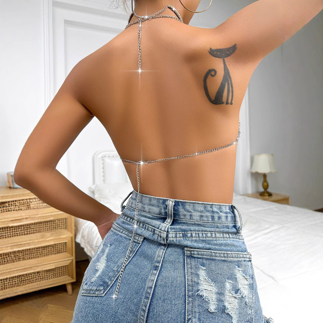Night Ultra-Chic Silver Metallic Halter Top
