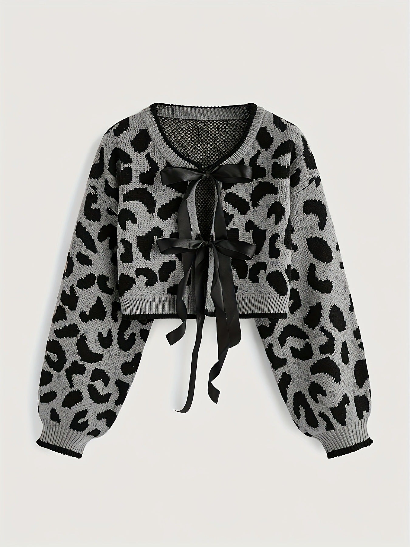 Leopard Bow Tie Knit Top