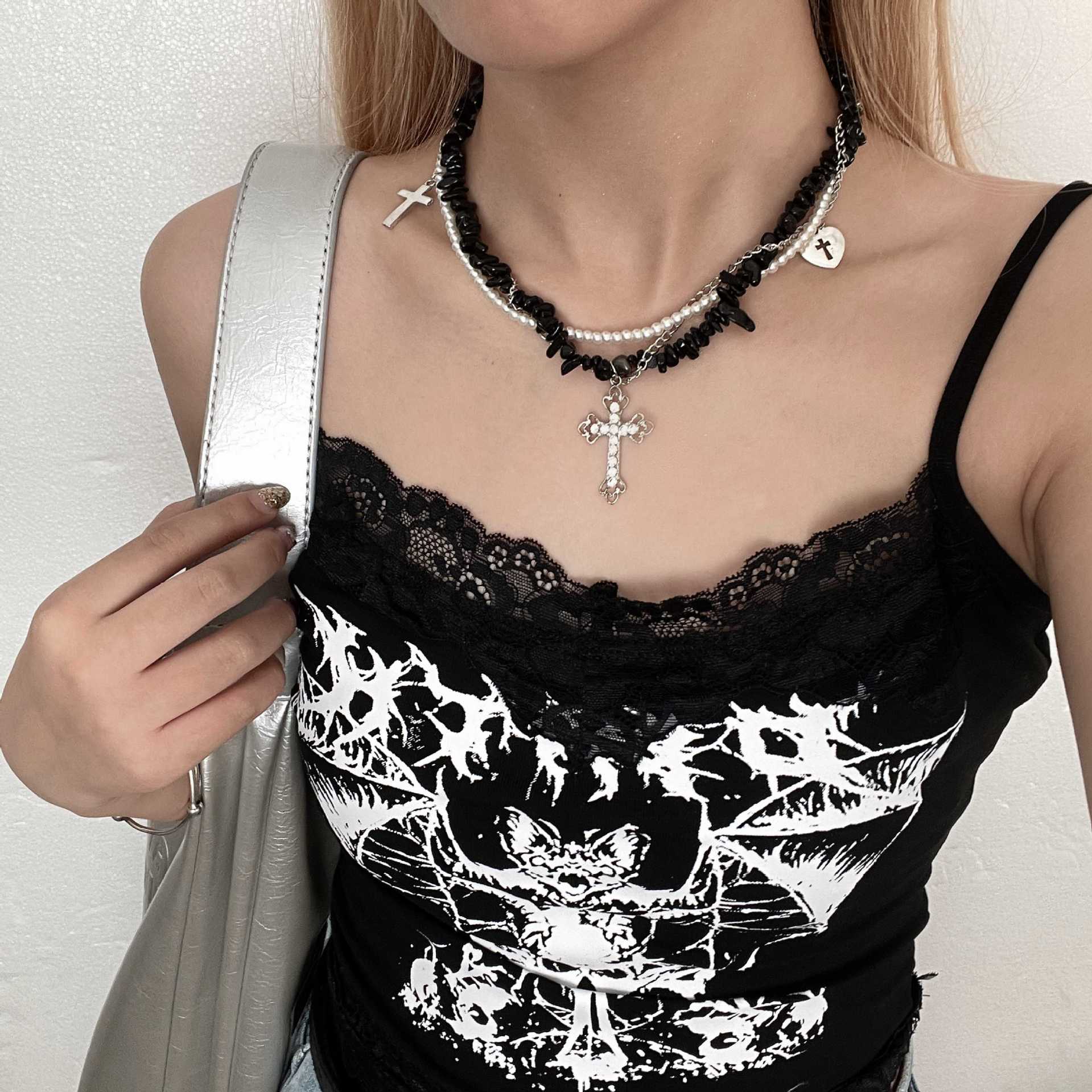 Sweet Cool Multilayered Heart Cross Necklace