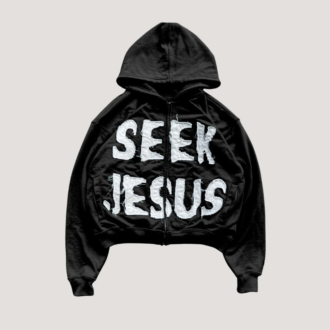 Letter Print Hooded ZipUp Hoodie