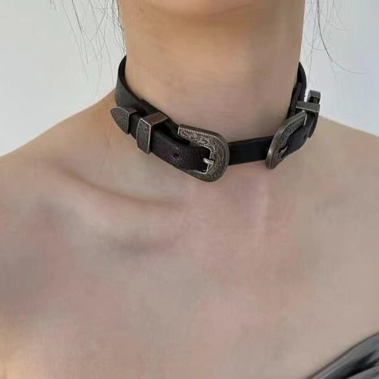 Vintage Metal Leather Y2K Punk Cool Genderneutral Choker Necklace