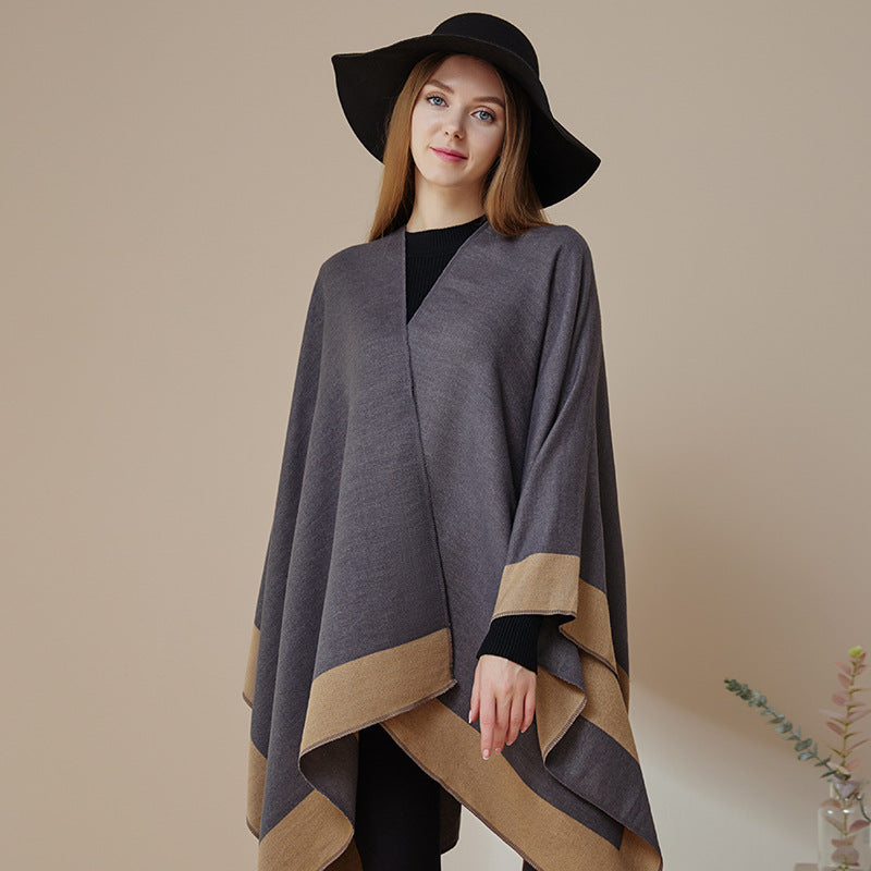 Plaincolored Doublesided Cape Autumn Winter Simple Scarf