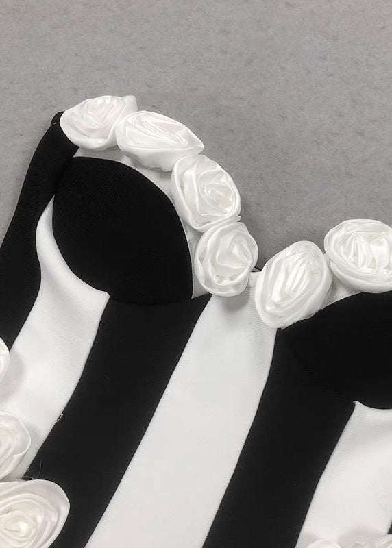 Monet Strapless Rosette Mini Dress Black & White Sculpted Fit-and-Flare