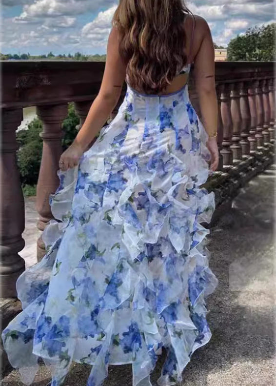 Celeste Cascade Floral Ruffle Maxi Dress